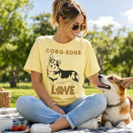 Corgi Love Graphic T-Shirt - Lifestyle mockup with woman and dog | Our Phoenix Rise