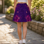 Purple Galaxy Skater Skirt - Walking Pose Detail | Our Phoenix Rise