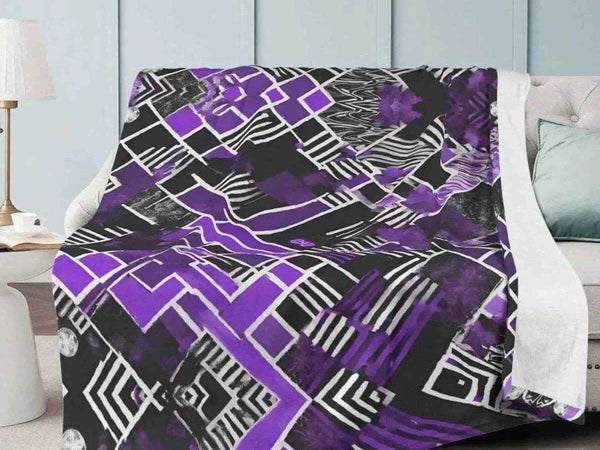 Cozy Gaming Blanket | Purple Geometric Fleece Throw