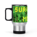 Pixelated Survival Game Insulated Travel Mug - ergonomic grip and comfortable hold | Our Phoenix Rise