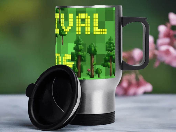 Survival Game Travel Mug | Pixel Block World Coffee Cup - Iron Phoenix GHG