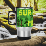 Pixelated Survival Game Insulated Travel Mug - base detail and full wrap-around design | Our Phoenix Rise