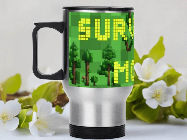 Survival Game Travel Mug | Pixel Block World Coffee Cup - Iron Phoenix GHG