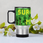 Pixelated Survival Game Insulated Travel Mug - ergonomic handle and secure lid | Our Phoenix Rise