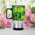 Pixelated Survival Game Insulated Travel Mug - showing insulation and stainless steel body | Our Phoenix Rise
