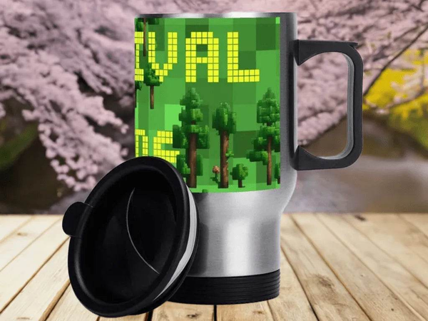 Survival Game Travel Mug | Pixel Block World Coffee Cup - Iron Phoenix GHG