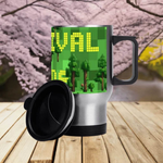 Pixelated Survival Game Insulated Travel Mug - side view showcasing block world design | Our Phoenix Rise