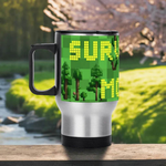 Pixelated Survival Game Insulated Travel Mug - top down view of lid and opening | Our Phoenix Rise