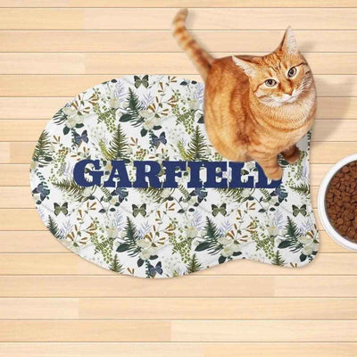 Personalized Floral Pet Feeding Mat - Orange cat at food bowl | Our Phoenix Rise
