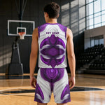 Personalized Basketball Uniform Set - V-Neck Jersey Detail Purple White - Detail 22 | Our Phoenix Rise