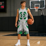 Personalized Green Marble Basketball Jersey & Shorts - Team Arena Mockup | Our Phoenix Rise
