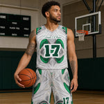 Personalized Green Marble Basketball Jersey & Shorts - Player Court Mockup | Our Phoenix Rise