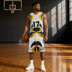 Custom Basketball Jersey and Shorts Set - Front View Yellow Black Swirl | Our Phoenix Rise