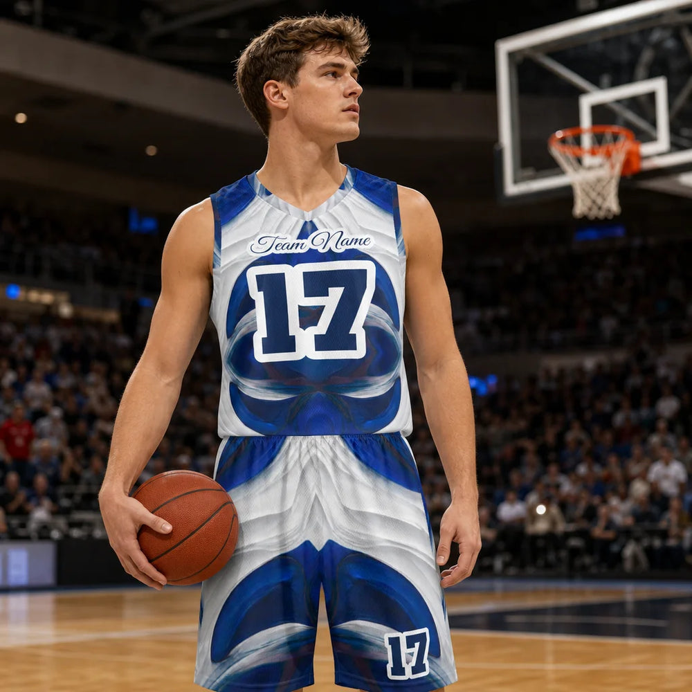 Personalized Blue Swirl Basketball Jersey & Shorts S-4XL