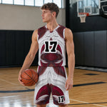 Custom Name Basketball Jersey and Shorts Set - Model Near Basketball Hoop | Our Phoenix Rise