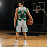 Personalized Green Marble Basketball Jersey & Shorts - Player Pose Mockup | Our Phoenix Rise