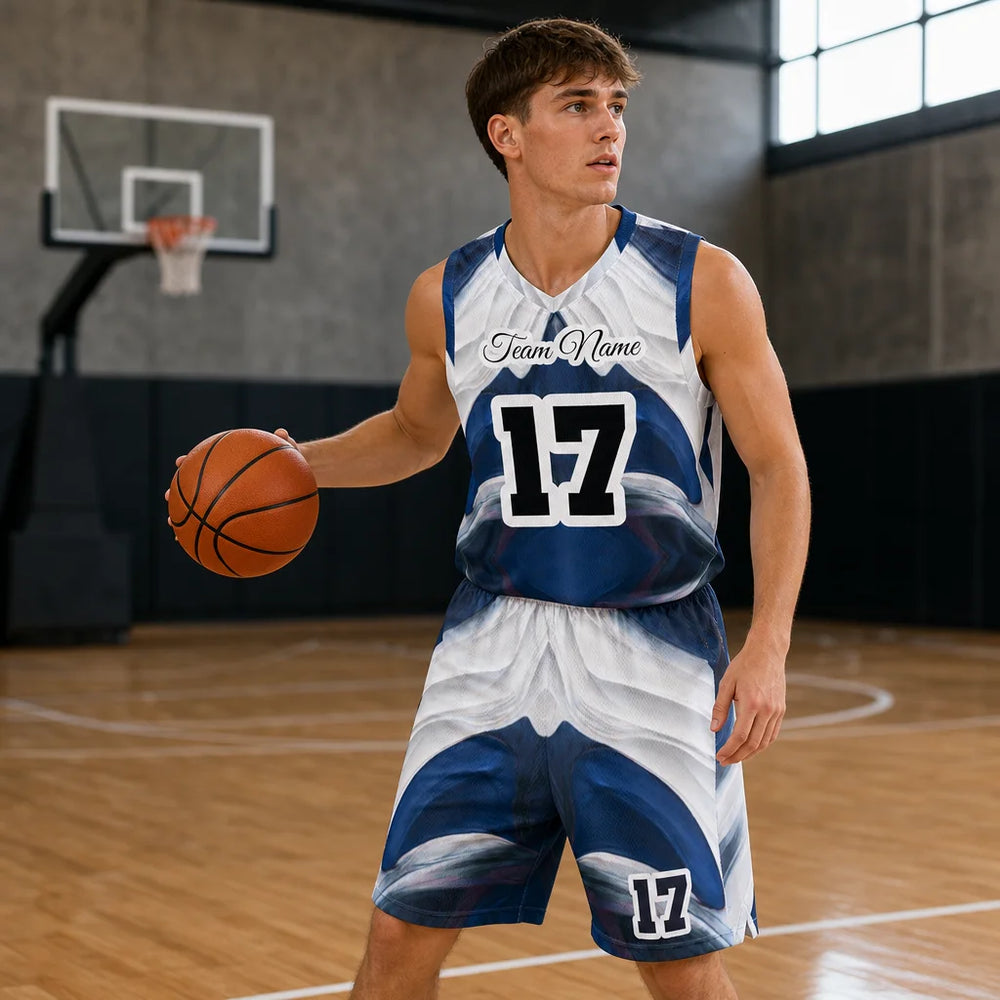 Custom Basketball Jersey and Shorts Set Blue White S-4XL