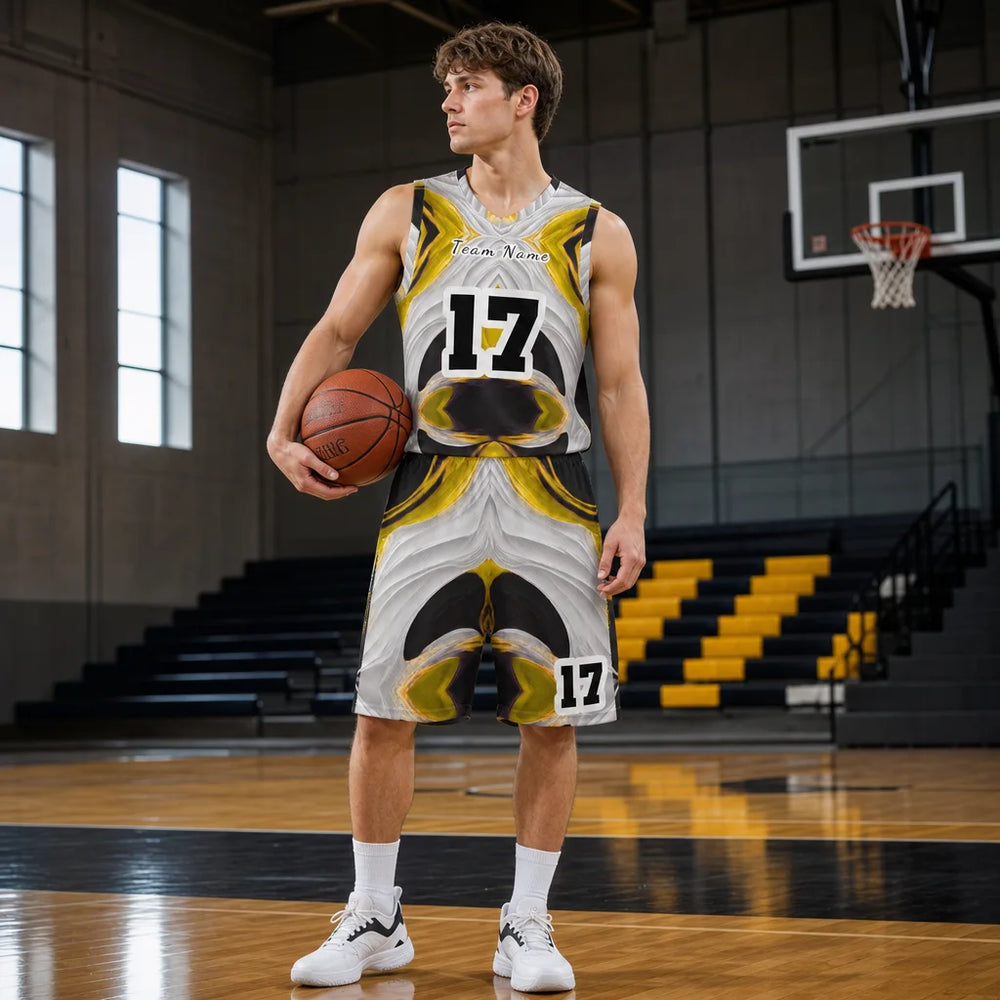Custom Basketball Jersey and Shorts Set Yellow S-4XL