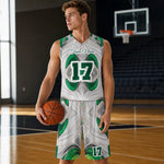 Personalized Green Marble Basketball Jersey & Shorts - Action Shot Mockup | Our Phoenix Rise