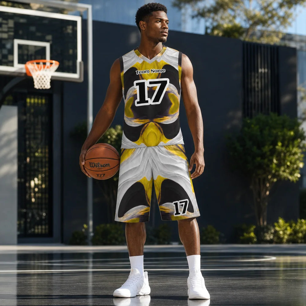 Custom Basketball Uniform Set Yellow Black S-4XL