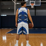Custom Basketball Uniform Set - Athletic Shorts with Matching Blue Swirl Pattern | Our Phoenix Rise