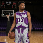 Custom Purple Basketball Jersey & Shorts - Front View Lifestyle Mockup | Our Phoenix Rise