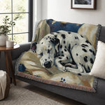 Dalmatian Dog Woven Blanket - Sleeping Dog Artwork Design on Dark Sofa | Our Phoenix Rise