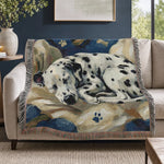 Dalmatian Dog Woven Blanket - Photorealistic Weave Detail on Light Couch | Our Phoenix Rise