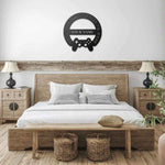Personalized Born to Game Metal Sign - shown in living room above couch | Our Phoenix Rise