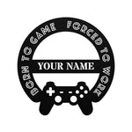Personalized Born to Game Metal Sign - close up of black sign with controller graphic | Our Phoenix Rise