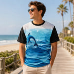 Dolphin Jumping Ocean T-Shirt Black Blue S-3XL (Unisex XS-2XL)