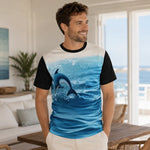 Dolphin Jumping Ocean T-Shirt Black Blue S-3XL (Unisex XS-2XL)