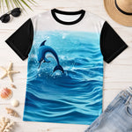 Dolphin Jumping Ocean T-Shirt Black Blue S-3XL (Unisex XS-2XL)