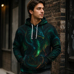 Dark Green Dragon Print Pullover Hoodie - Female Model Back | Our Phoenix Rise