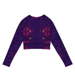 Purple Long Sleeve Sparkle Print Crop Top - Model with arms crossed | Our Phoenix Rise