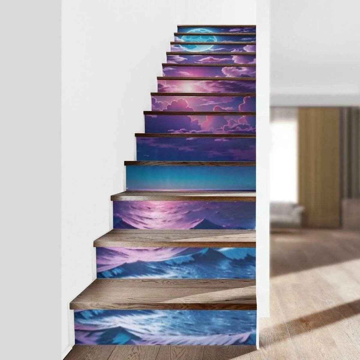 Ocean Sunset Stair Riser Decals Blue