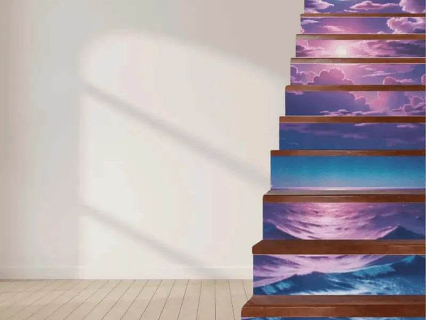 Ocean Stair Riser Decals | Purple Sunset Stair Stickers - Iron Phoenix GHG
