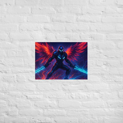 Sci-Fi Warrior Gaming Poster - A2 (16.5x23.3) on white wall mockup | Our Phoenix Rise