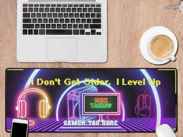 Level Up Gaming Desk Mat | Neon Gamer Slogan Mouse Pad