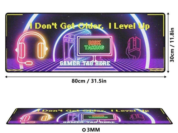 Level Up Gaming Desk Mat | Neon Gamer Slogan Mouse Pad