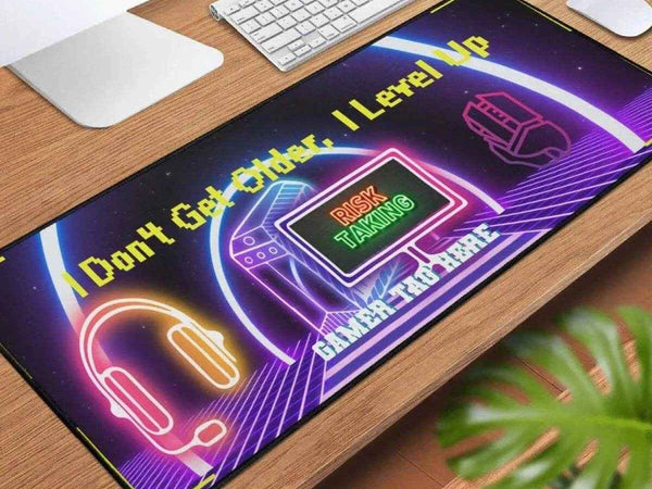 Level Up Gaming Desk Mat | Neon Gamer Slogan Mouse Pad
