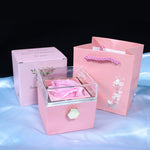 Rotating Preserved Rose Jewelry Gift Box - Pink Box with Rose and Gold Trim | Our Phoenix Rise