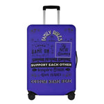 Personalized Family Rules Luggage Cover - Front view on purple suitcase | Our Phoenix Rise