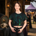 Fantasy Green Dragon Crop Top - Woman wearing lifestyle outdoor | Our Phoenix Rise