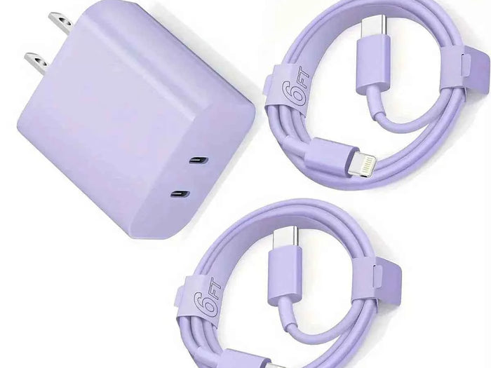 Fast Phone Charger Dual USBC with Lightning Cables