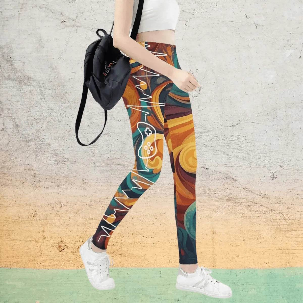 Gamer Floral Print Leggings | Heartbeat Yoga and Game Tights - Iron Phoenix GHG