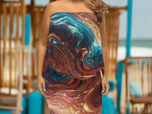 "Liquid Metal" Abstract Beige Wrap Dress| Iron Phoenix GHG