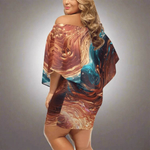 Liquid Metal Abstract Wrap Dress - Side Profile Off Shoulder | Our Phoenix Rise