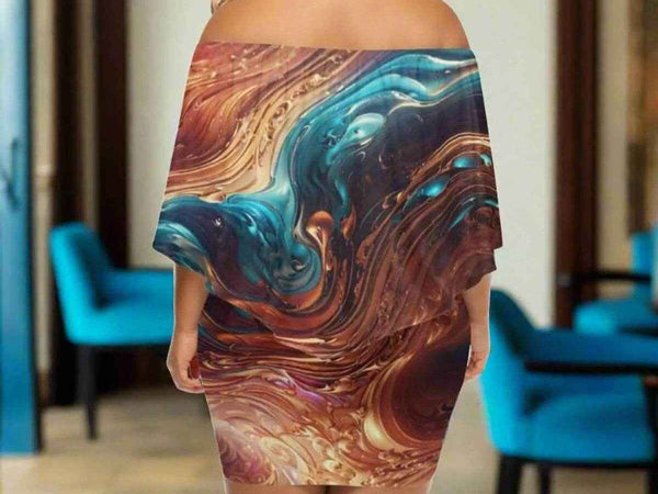 "Liquid Metal" Abstract Beige Wrap Dress| Iron Phoenix GHG