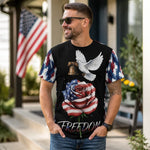 Patriotic Freedom T-Shirt - close up on wearer's chest, design prominent | Our Phoenix Rise
